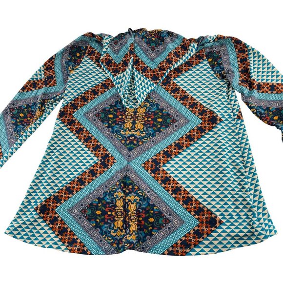 Living Doll 1X Geometric Pattern Tunic Top With Hood - Picture 5 of 6